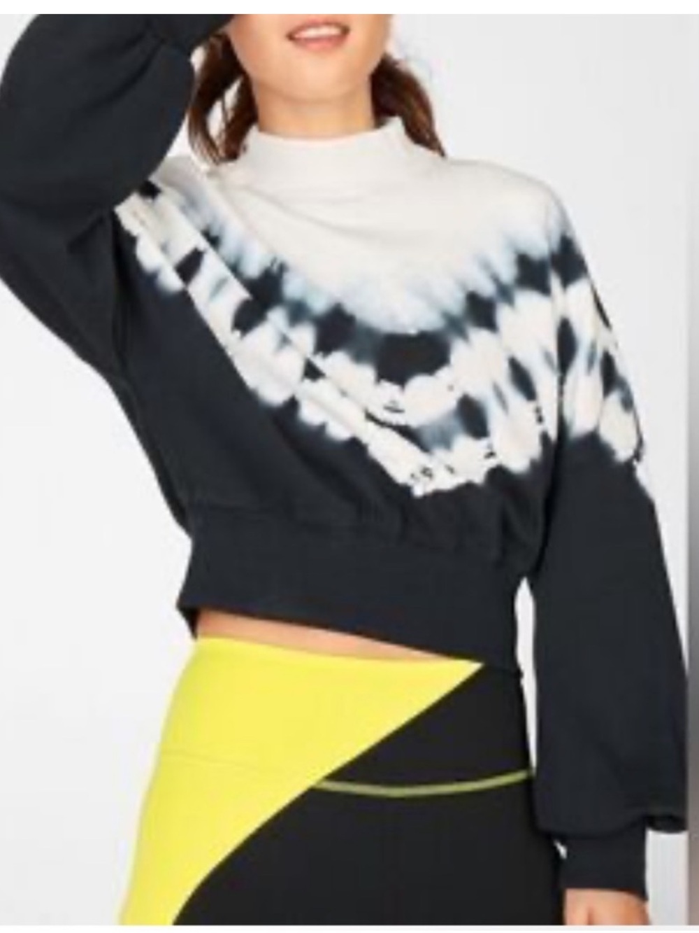 Fabletics Navy and White Tie-Dye Cropped Sweatshirt